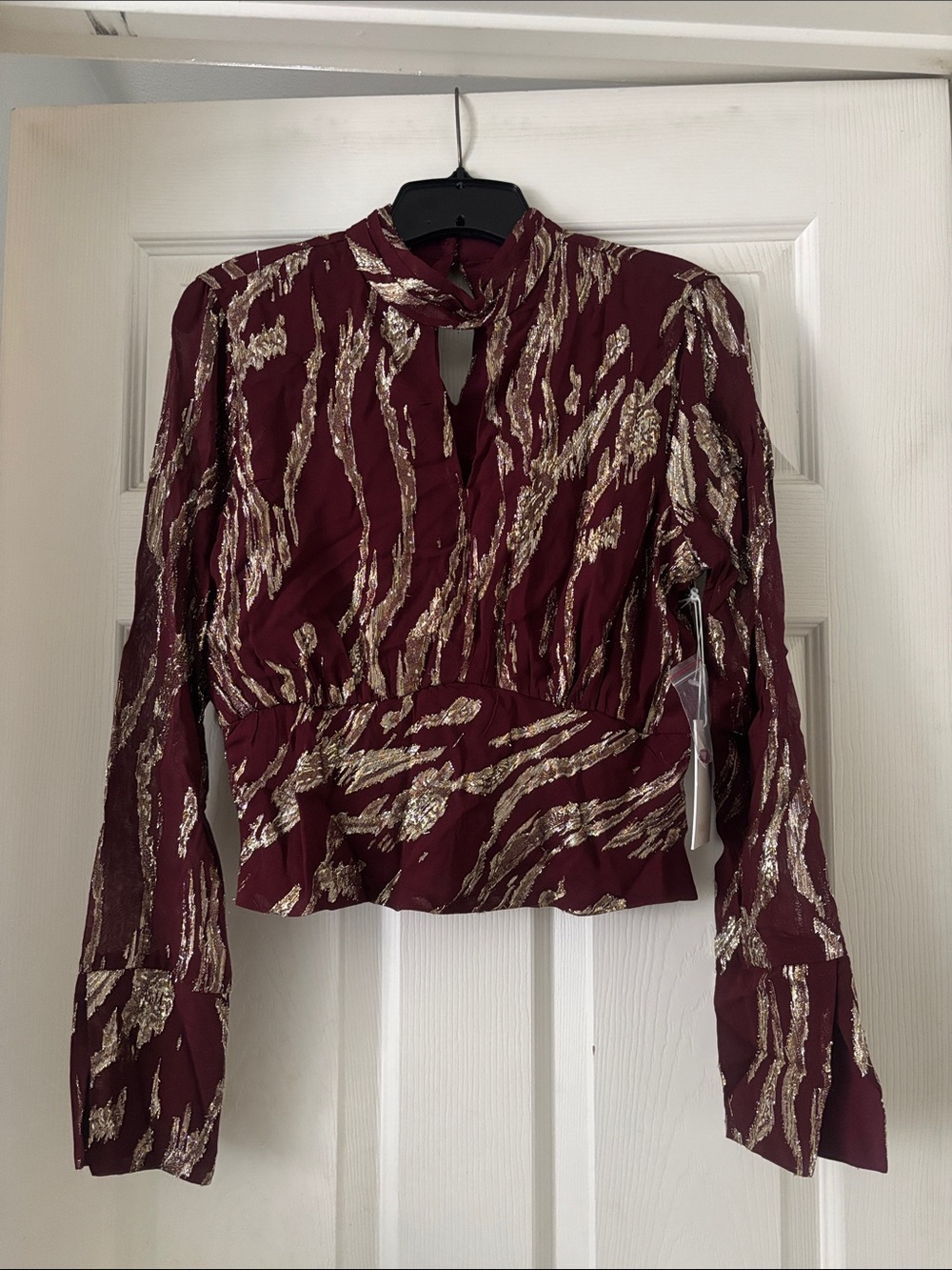 Metallic Burgundy & Gold Long-Sleeve Blouse